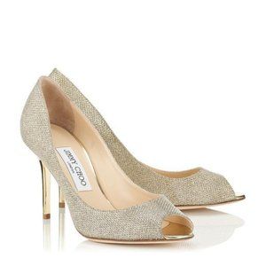 JIMMY CHOO Evelyn Peep-Toe Glitter Pumps, 10